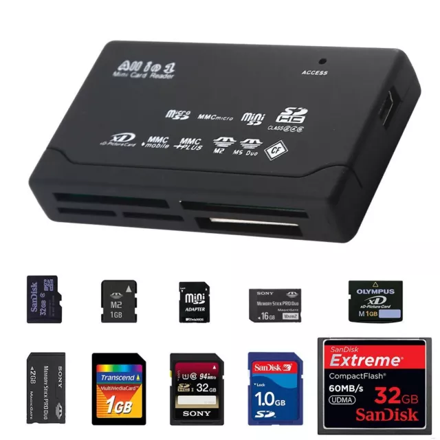 Lettore di schede di memoria All in One 1 adattatore USB SD SDHC mini micro M2 MMC XD CF MS