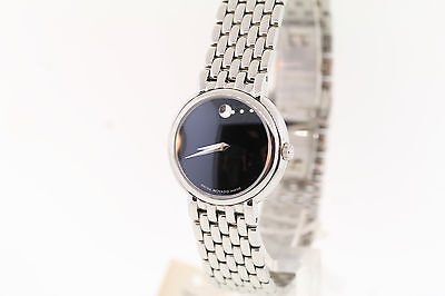 Ladies Movado 0605615 CERTA Black Dial Stainless Steel Watch