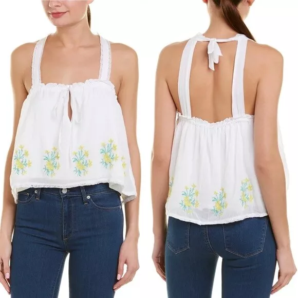 Free People Golden Hour Embroidery Floral Tank Top Size Small New With Tags NWT