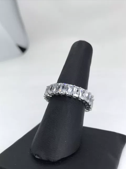 Sterling Silver Ring 925 Emerald Cut Cubic Zirconia Eternity Band Size 8