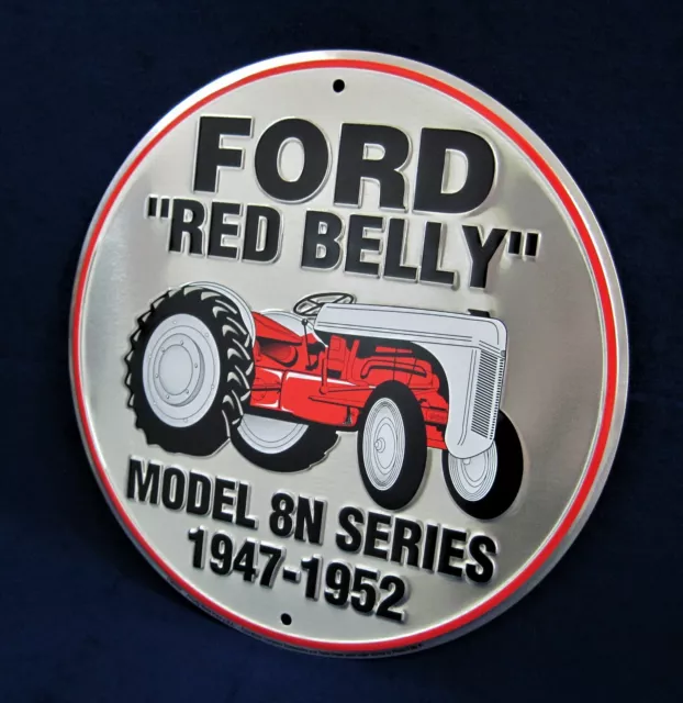 FORD RED-BELLY TRACTOR -*US MADE*- Round Embossed Sign Man Cave Garage Bar Décor
