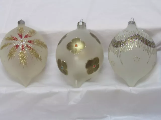 Vintage Glitter Glass Teardrop Christmas Tree Ornaments Lot 3