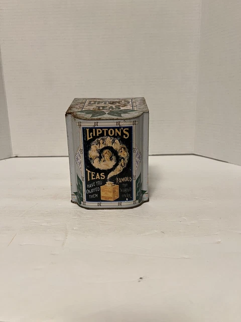 Lipton's Tea 5" Vintage Tin Canister Hinged Lid Green Metal Container Tea Bag