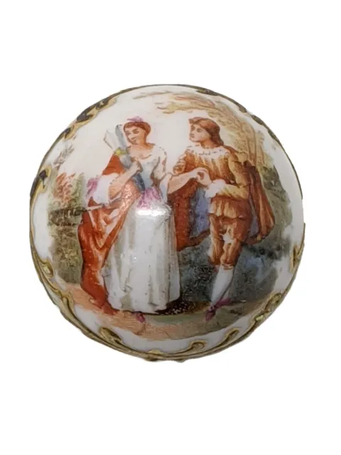 Antique Porcelain Parasol or Cane Handle Knob Hand Painted Man Courting Woman