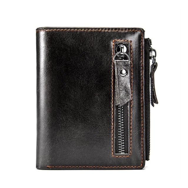 Mens Genuine Leather Wallet RFID Credit Card Holder Zipped Coin Pocket Men Purse 2