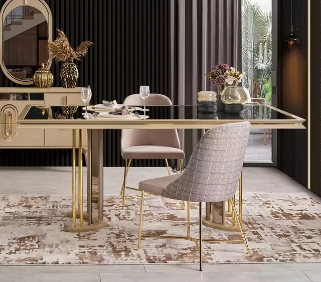 Noble juego de comedor mesa de comedor sillas beige 5 piezas muebles de acero inoxidable