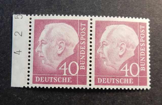 Bund, 188 ** Heuss waagerechtes Paar mit Seitenrand links geprüft Schlegel