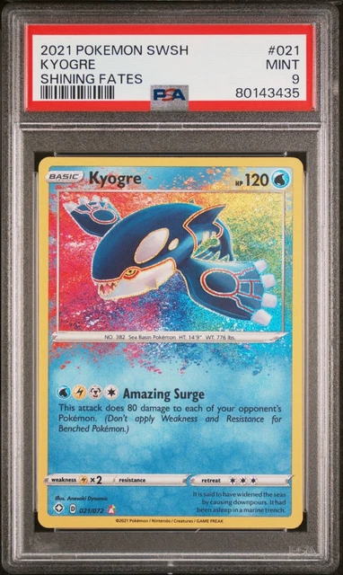 2021 Pokemon Shining Fates Kyogre #021/072 Amazing Rare Holo  PSA 9