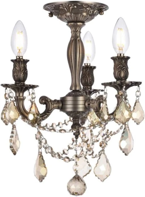 Rosalia Collection 3-Light Flush Mount with Royal Cut Golden Teak Crystals, Pewt