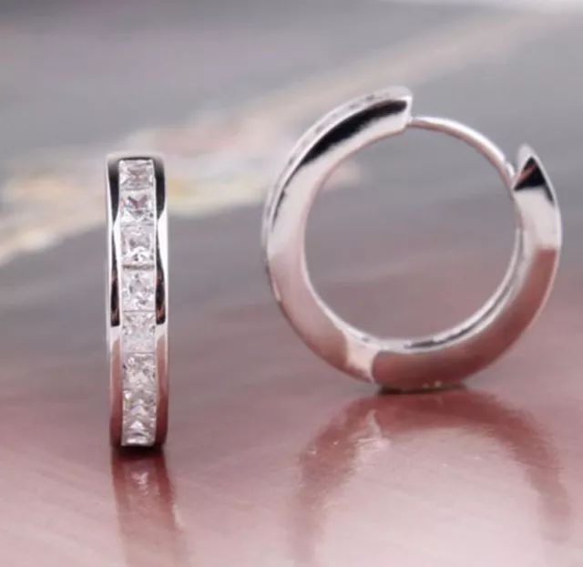 Sterling Silver Cz Small Round Huggie Hoop Earrings Uk Sliver H-DRI^ob