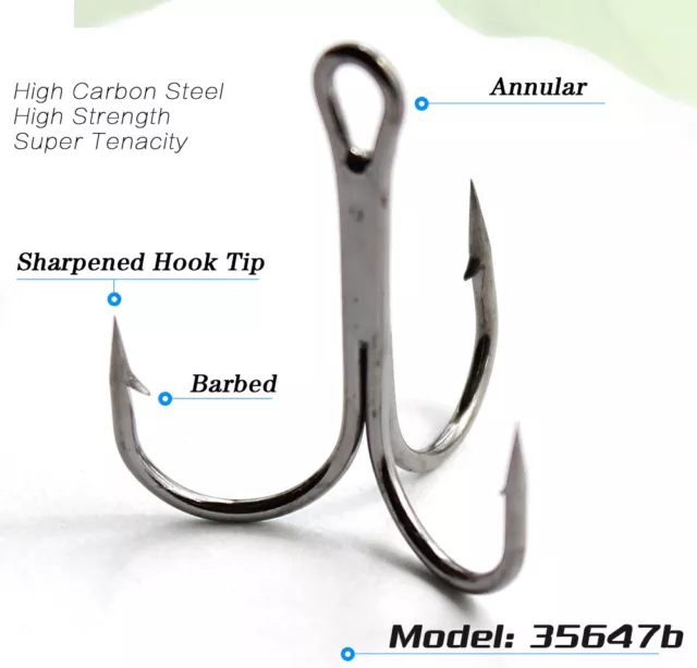 50 VMC 9651 9651NI Nickel X-Strong Short Treble Fish Fishing Hooks