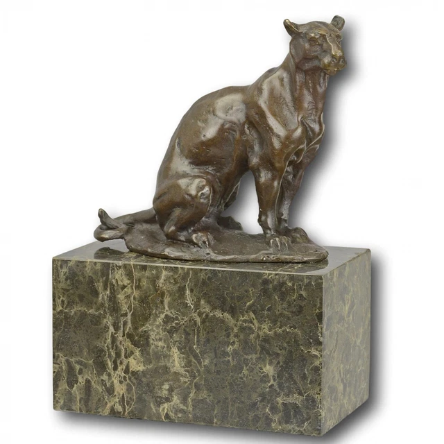 Grande Statue Léopard En Bronze 28cm - Style Antique, Décoration Intérieure, Pièce Unique
