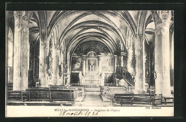 CPA Billy-les-Mangiennes, Interieur de l´Eglise 1926