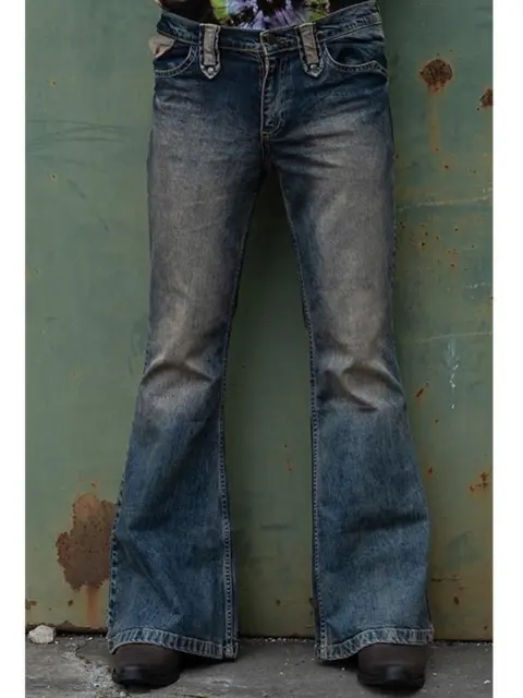 MEN BELL BOTTOM Jeans 60s 70s Retro Flared Denim Pants Wide Leg