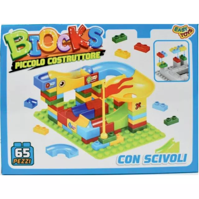 Blocchetti Costruzione 65pz Blocchi Giocattoli Creativi per Bambini con Scivoli