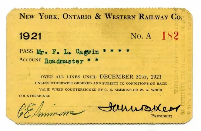 New York, Ontario and Western Railway Co. Railroad Pass - Americana - Americana