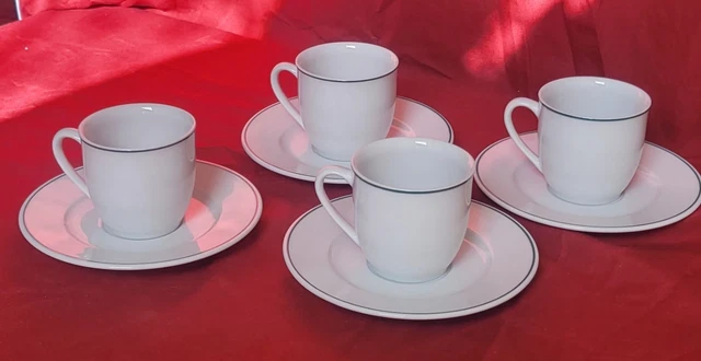 Lot De 3 Tasses à Thé Et 2 Sous-tasses Guy Degrenne - Motif Paréo Soleil, Blanc, Occasion