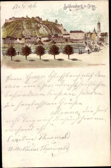 Litho Graz Steiermark, Schlossberg, Bergbahn, Straßenbahn - 3337492