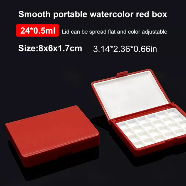 (Red Box 24 Grids)Portable Watercolor Box Detachable Durable Watercolor Box