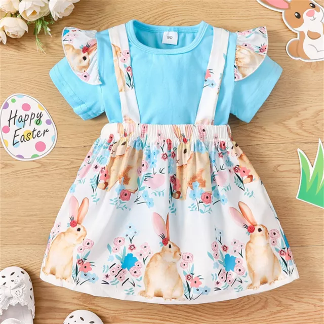 Easter Kids Toddler Infant Baby Girls Short Ruffled Sleeve T Shirt Tops Cute