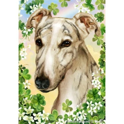 Clover Garden Flag - Grey Brindle Greyhound 310361