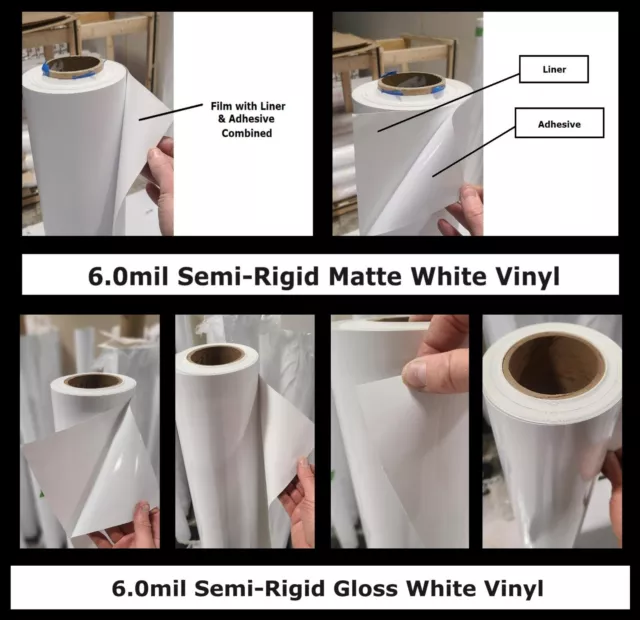 6.0mil Semi-Rigid White Self-Adhesive Vinyl Solvent HP Latex Mimaki Roland Mutoh