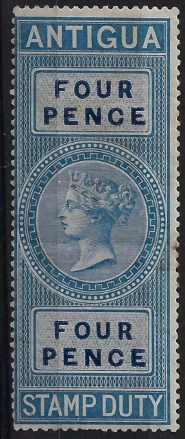 Antigua 1870 4d blue stamp duty, Barefoot #4, M pOG. CV £5    (a1446