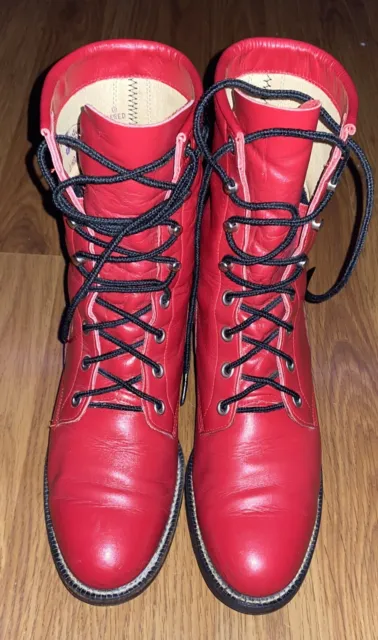 WOMENS JUSTIN RED Leather W/black Laces Mid-calf Combat /Riding Boots ...