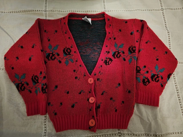 Kids Youth Boy Girl Vintage Hot Fudge Cardigan Green Red