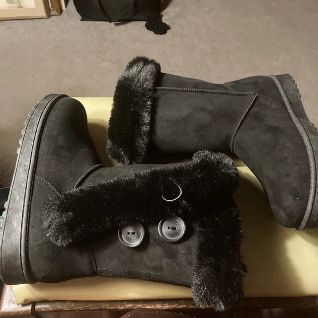 SO Abigail Suede Faux-Fur Winter Boots Black Women’s Size 8.5 with 2 side button