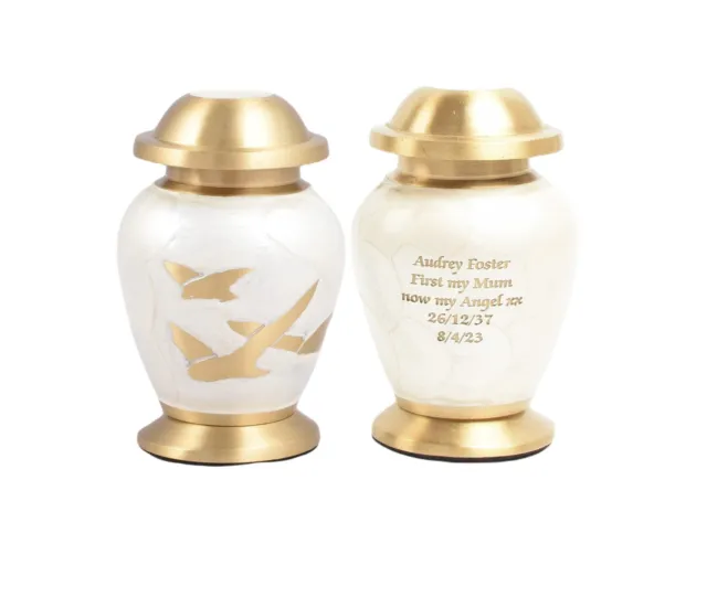 Miniatura cenere crematoria urna funerale scrupolo incisa bianca completamente personalizzata