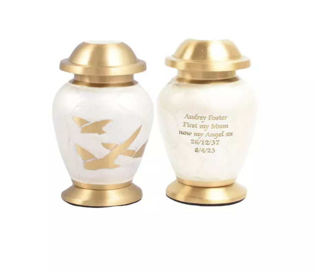 Miniatura cenere crematoria urna funerale scrupolo incisa bianca completamente personalizzata