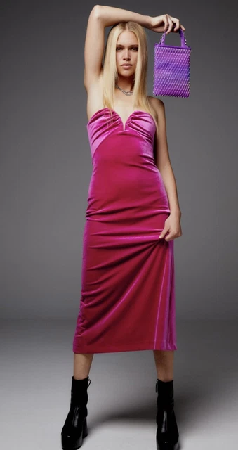 zara pink velvet midi dress Zara Velvet Dress Pink