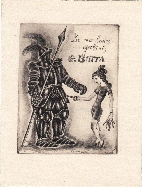 Exlibris Bookplate Etching Michel Fingesten 1884-1943 Armor Key Knight