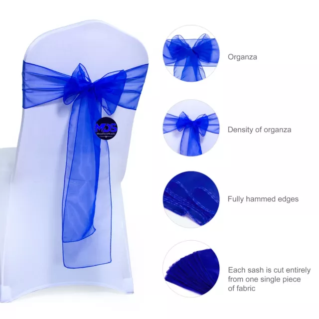 100 Royal Blue Organza Chair Sashes Bow for Wedding Party Event Decor, Free Ship