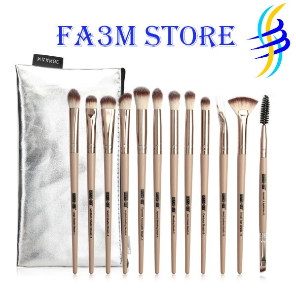 Set Pennelli 12 Pz Trucco Make Up Con Pochette Morbida