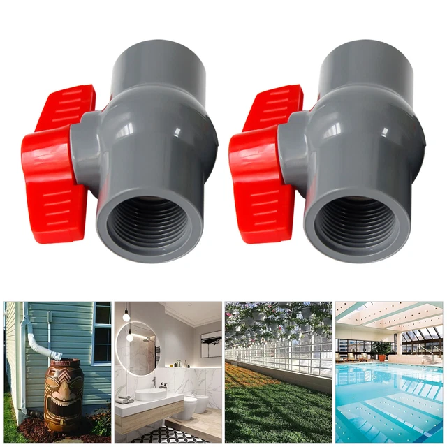 2pcs PVC Ball Valve T-shaped Handle Supply Pipe Knob Socket Ends 90° Rotation
