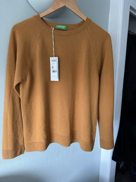 United Colours Of Benetton Wool Cashmere Mustard Colour Jumper New Size M