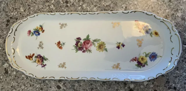 VINTAGE Reichenbach Germany Oblong Floral Gold Trim Platter Serving Tray EUC