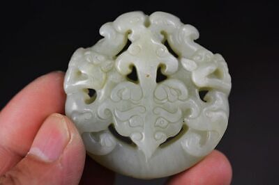 Exquisite Chinese Old Jade Hand Carved *Beast* Pendant Z2