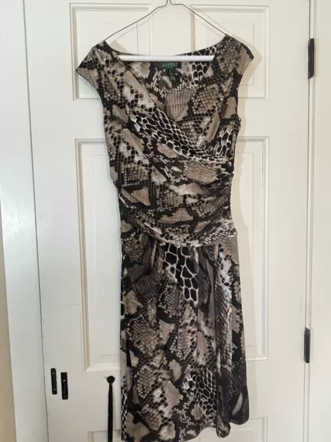 Lauren Ralph Lauren Green Label Womens Snake Print Ruched Dress -Size 2