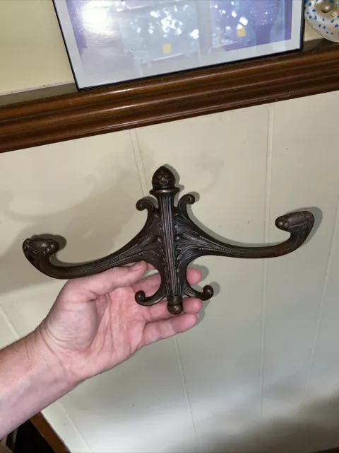 Vintage Ornate Metal Double Hook Wall Mount Coat Hanger or for Horse Tack