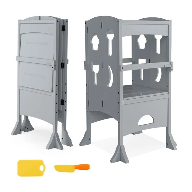 Taburete escalonado plegable para niños ayuda de plataforma ajustable con riel bloqueable