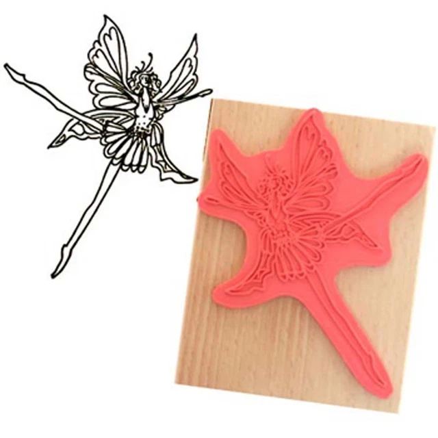 Create & Craft STYLISED FAIRY Rubber Ink Stamp on Beech Block - Free UK P&P
