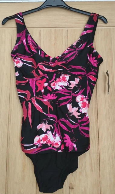 NWT BLACK RED FLORAL Print Swimming Costume Size 10 Bonmarche