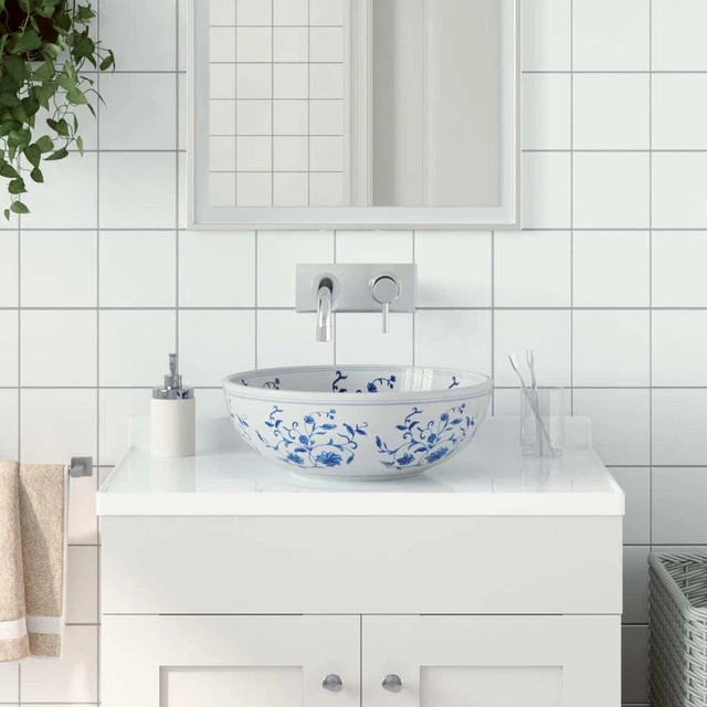 Arbeitsplatte Becken Weiß Und Blau Rund Φ41x14 CM