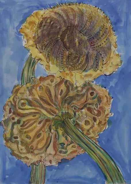 Räumungsverkauf Abholung Monotypie Sonnenblumen Michaela KRINNER 1915 - 2006