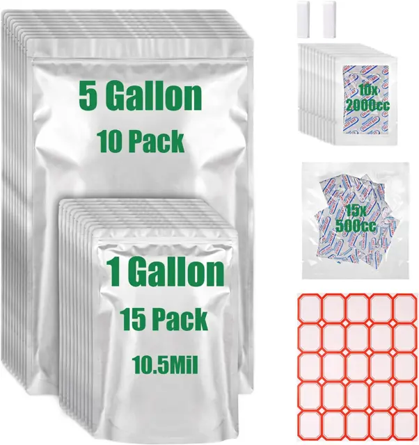 5 Gallon Mylar Bags for Food Storage,10.5 Mil Mylar Bags with Oxygen Absorbers 2
