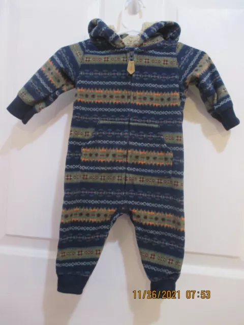 baby boys Carters size 3 months one piece fleece hooded outfit