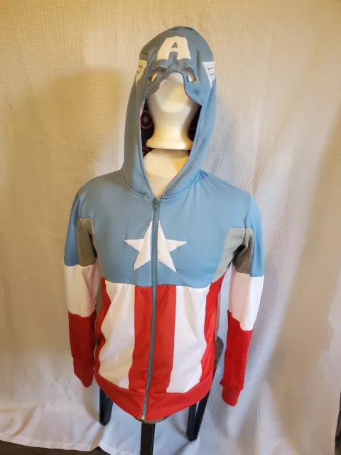 Captain America Full Zip Jacket Mask Hood Marvel Disney Blue Mens L/XL Adult